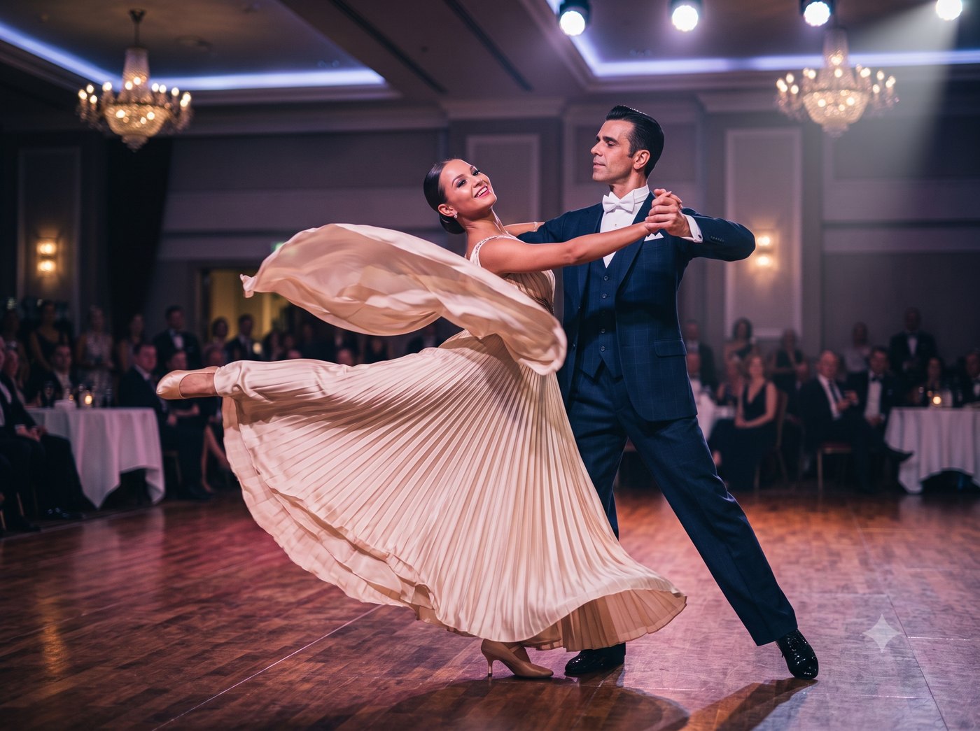 Couple dancing in an open, flowing smooth style